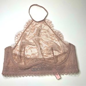 NWT Victoria’s Secret Rose Gold Blush Lace Floral Halter Sheer Bra